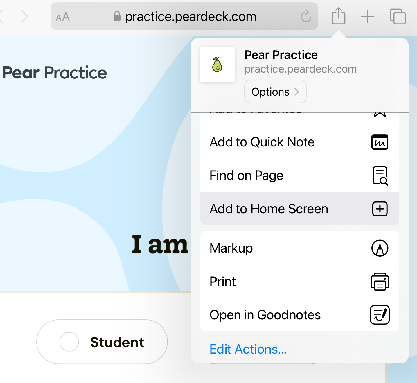 Create Pear Practice Shortcut on Apple Devices