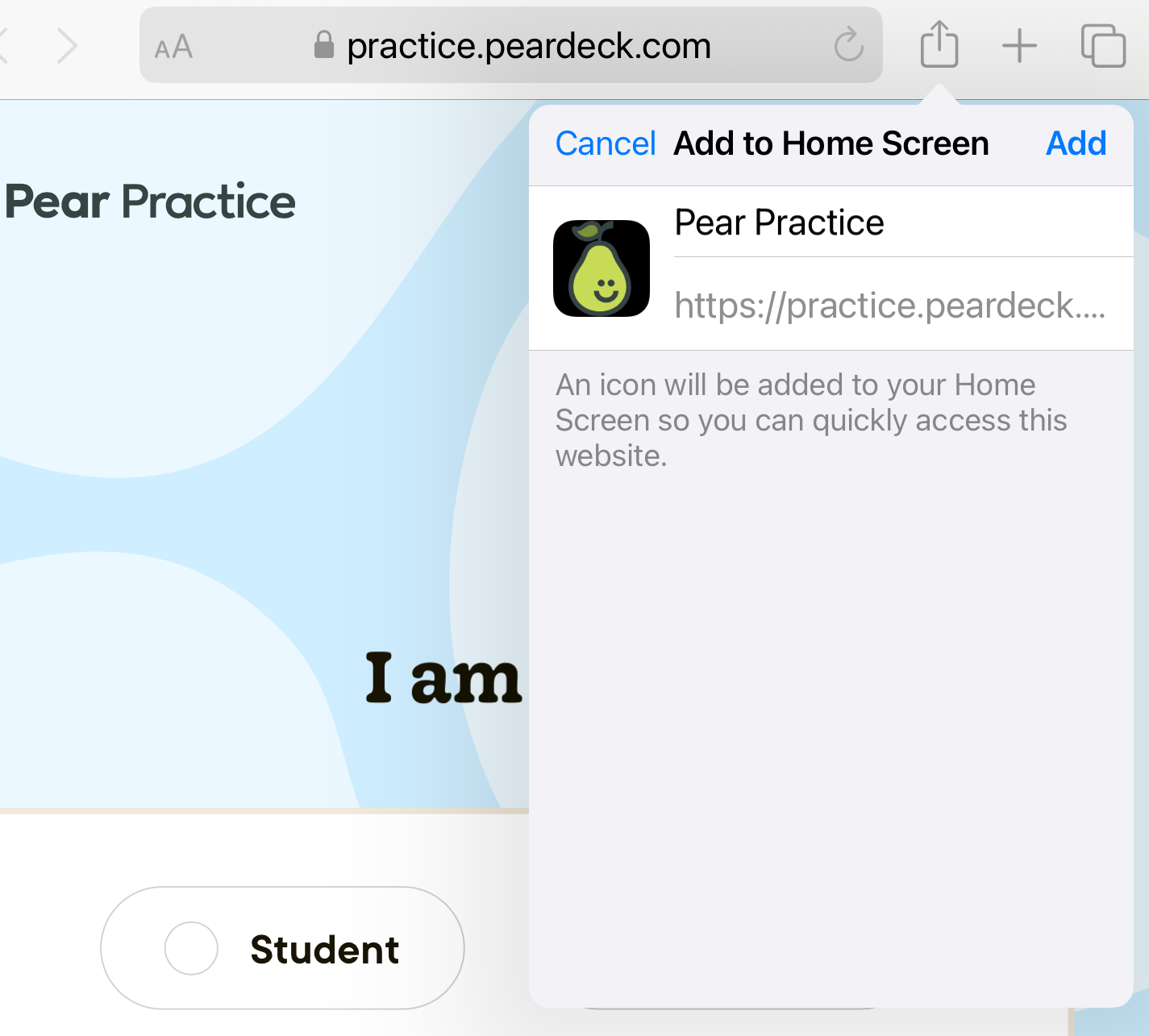 Create Pear Practice Shortcut on Apple Devices